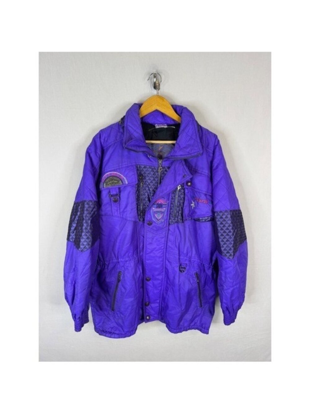 Vintage Reusch Purple Ski Jacket Geometric Retro 90s Winter Coat Mens Large